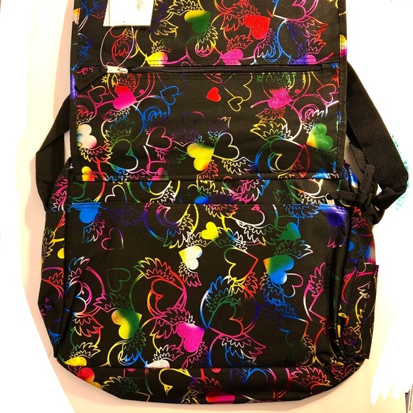 NWT Triple Gear metallic multicolor crossbody messenger bag hearts with wings - Picture 6 of 11